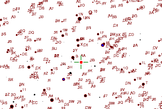 Identification sketch for variable star RU-HER (RU HERCULIS) on the night of JD2453189.