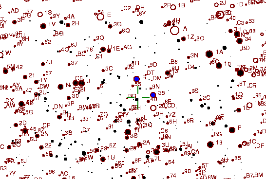 Identification sketch for variable star BV-CYG (BV CYGNI) on the night of JD2453236.