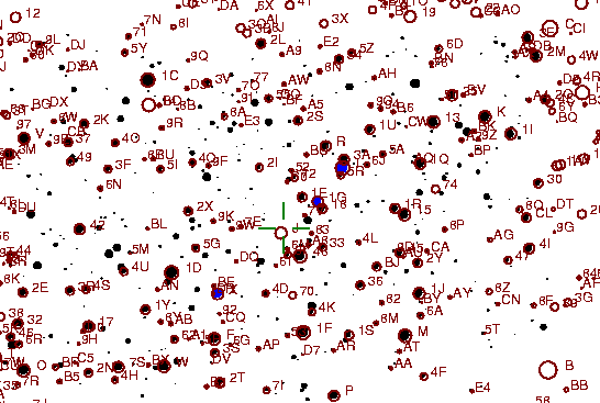 Identification sketch for variable star RU-CYG (RU CYGNI) on the night of JD2453236.