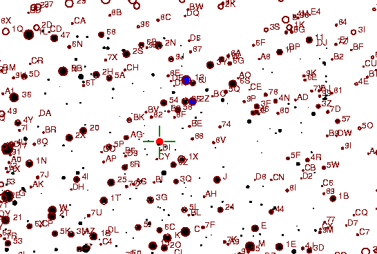 Identification sketch for variable star TW-CYG (TW CYGNI) on the night of JD2453236.