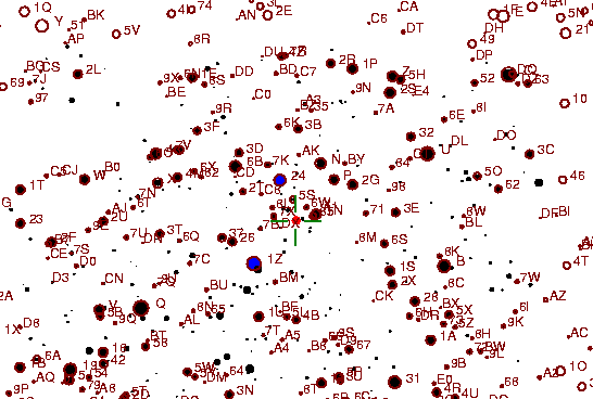 Identification sketch for variable star EU-AQL (EU AQUILAE) on the night of JD2453237.