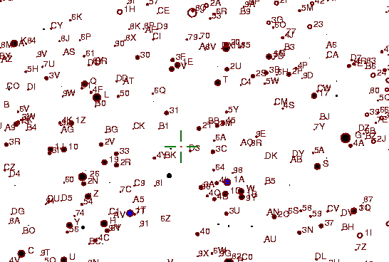 Identification sketch for variable star EX-DRA (EX DRACONIS) on the night of JD2453237.