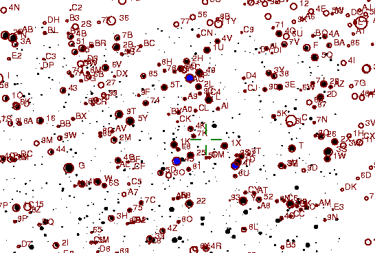 Identification sketch for variable star LX-CYG (LX CYGNI) on the night of JD2453237.