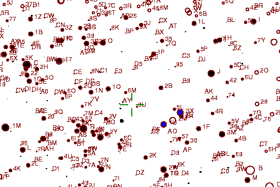 Identification sketch for variable star T-CEP (T CEPHEI) on the night of JD2453237.