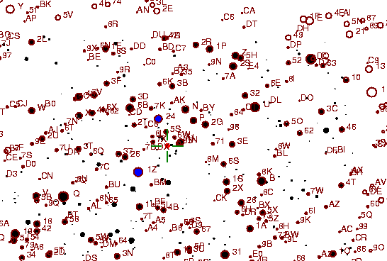 Identification sketch for variable star EU-AQL (EU AQUILAE) on the night of JD2453262.