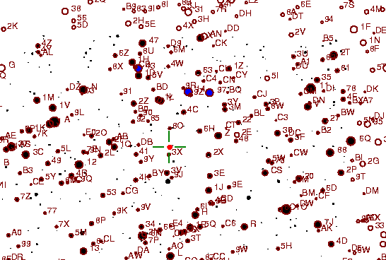 Identification sketch for variable star RU-AQL (RU AQUILAE) on the night of JD2453262.