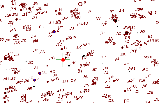 Identification sketch for variable star V-OPH (V OPHIUCHI) on the night of JD2453262.
