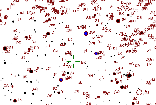 Identification sketch for variable star LL-LYR (LL LYRAE) on the night of JD2453304.