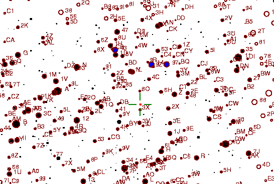 Identification sketch for variable star RU-AQL (RU AQUILAE) on the night of JD2453304.
