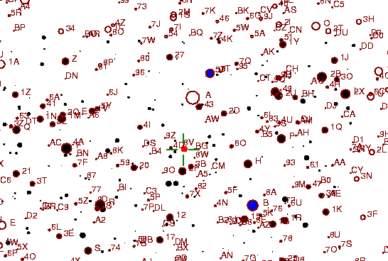 Identification sketch for variable star RU-LYR (RU LYRAE) on the night of JD2453304.
