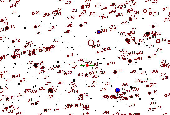 Identification sketch for variable star RU-LYR (RU LYRAE) on the night of JD2453304.
