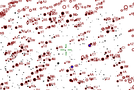 Identification sketch for variable star V-LYR (V LYRAE) on the night of JD2453304.
