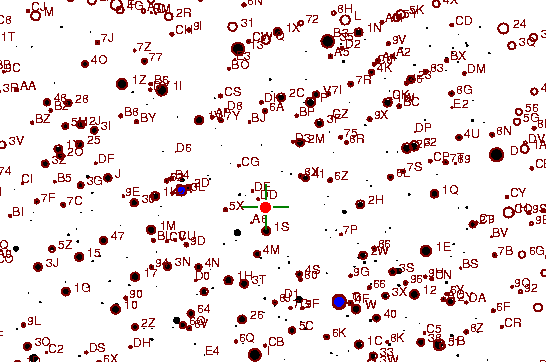Identification sketch for variable star V-CYG (V CYGNI) on the night of JD2453352.